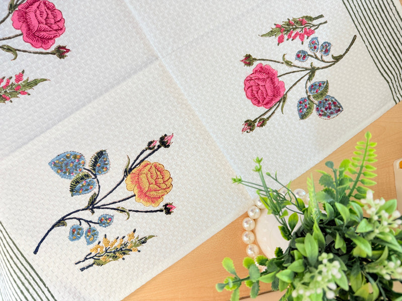Yellow Rose Motif Hand Blocked Hand Towel
