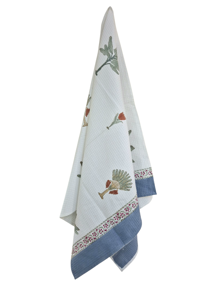 Blue Tree Motif Hand Blocked Bath Towel Set