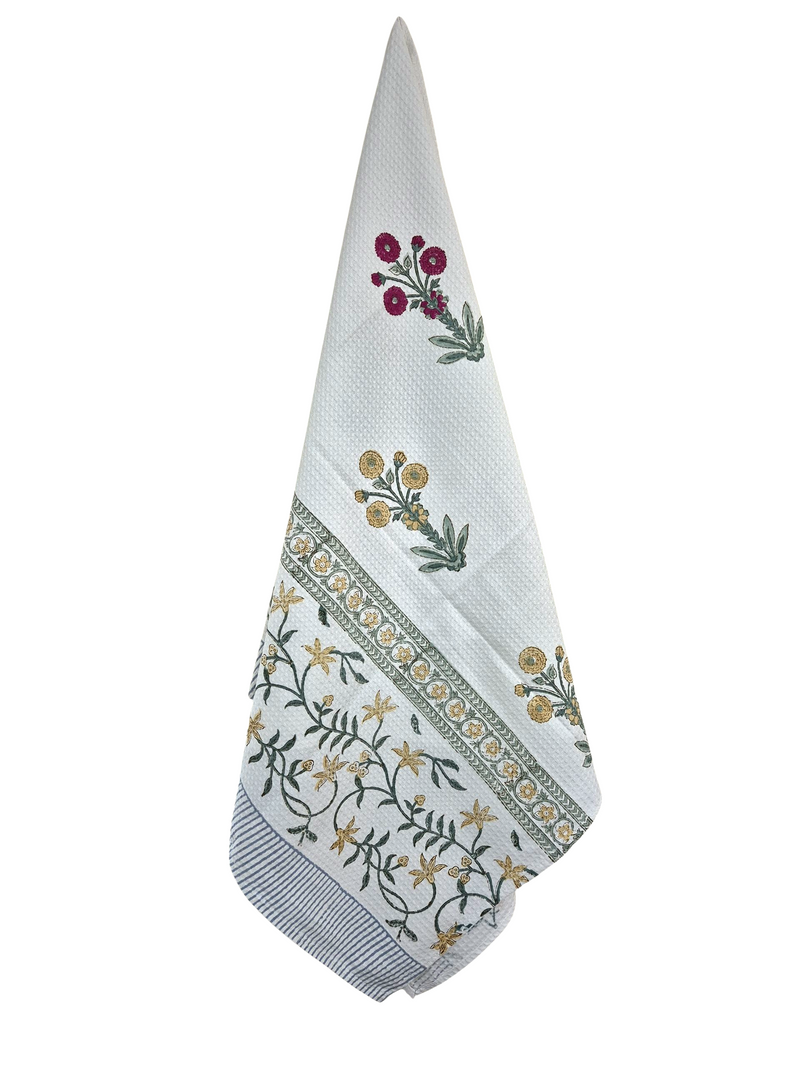 Red and Yellow Floral Motifs Hand Blocked Towel