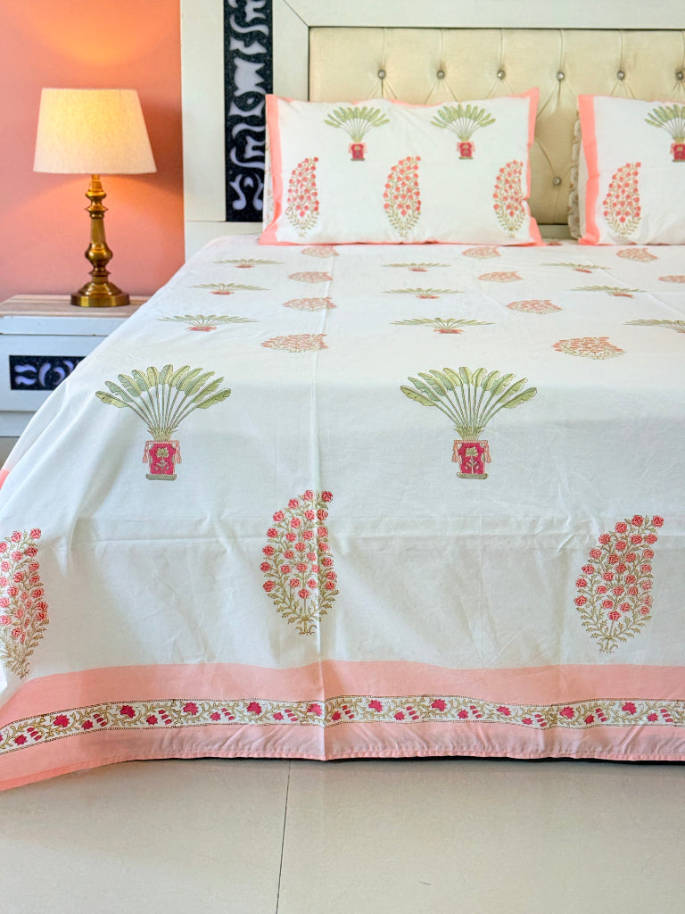 Peach Paisley Print Hand Blocked Sheet
