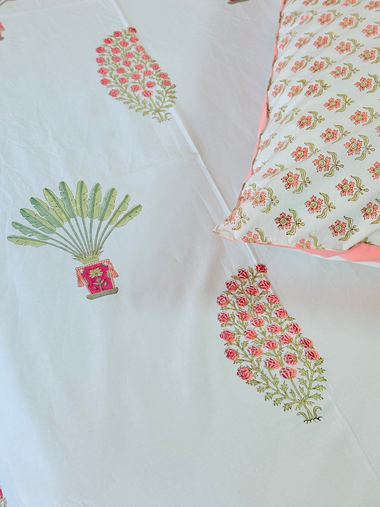 Peach Paisley Print Hand Blocked Sheet