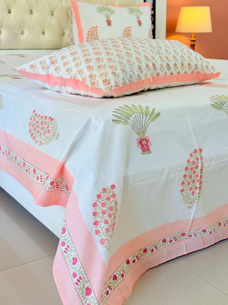 Peach Paisley Print Hand Blocked Sheet
