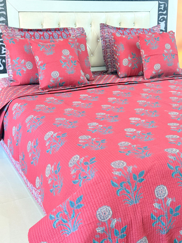 The Festive Charm - Ajrakh Quilted Bedcover