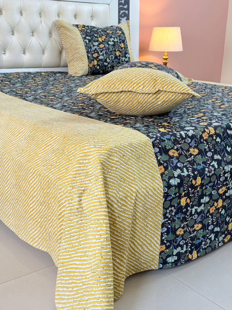 Ebony Gold Ajrakh Print Bedsheet