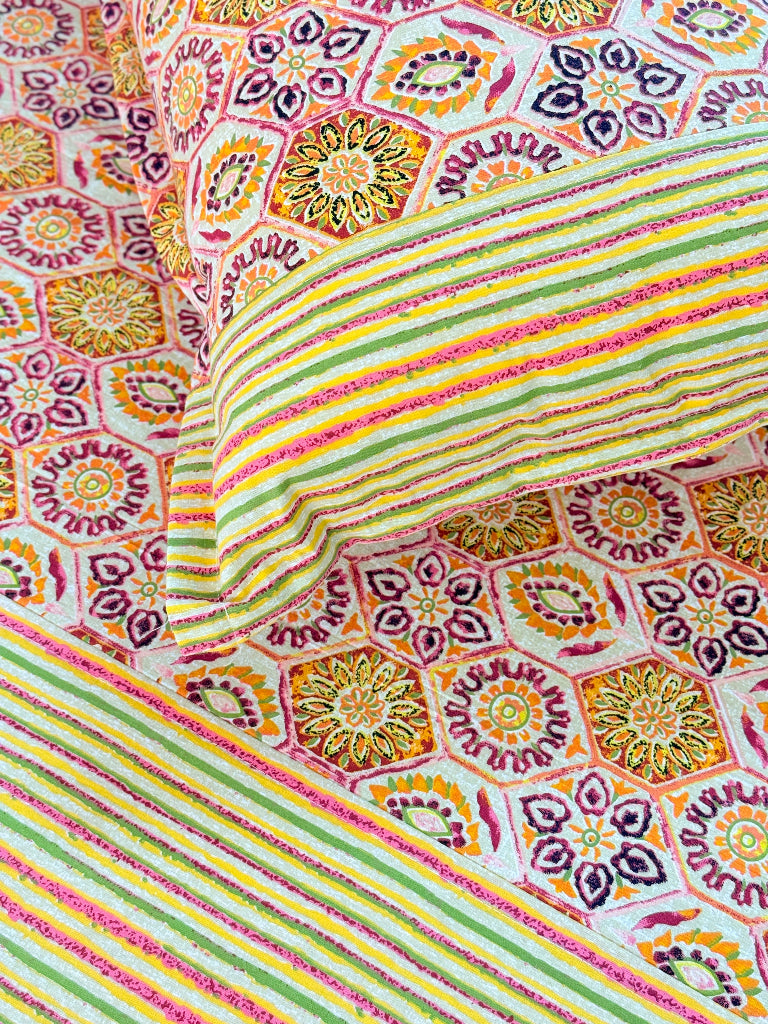 Marigold Meadow Ajrakh Hand Blocked Sheet