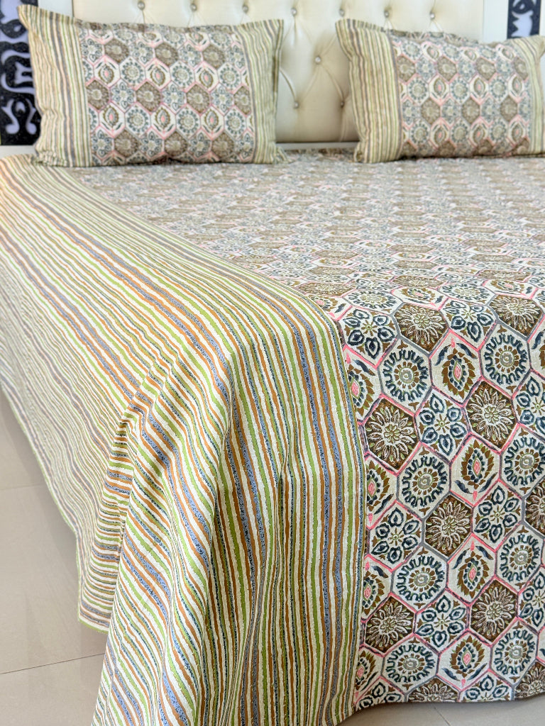 Olive Muse Ajrakh Hand Blocked Sheet