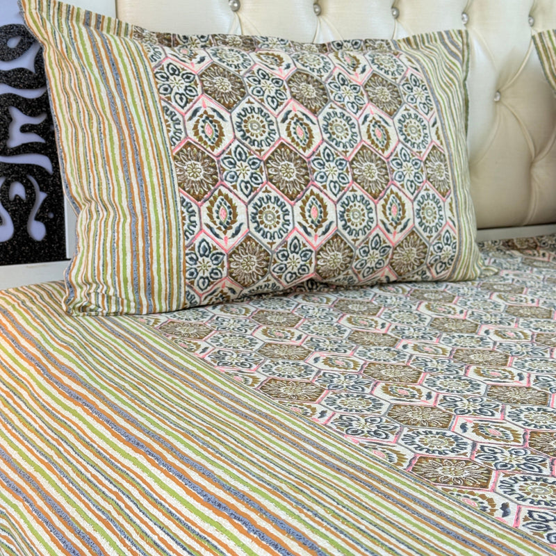 Olive Muse Ajrakh Hand Blocked Sheet