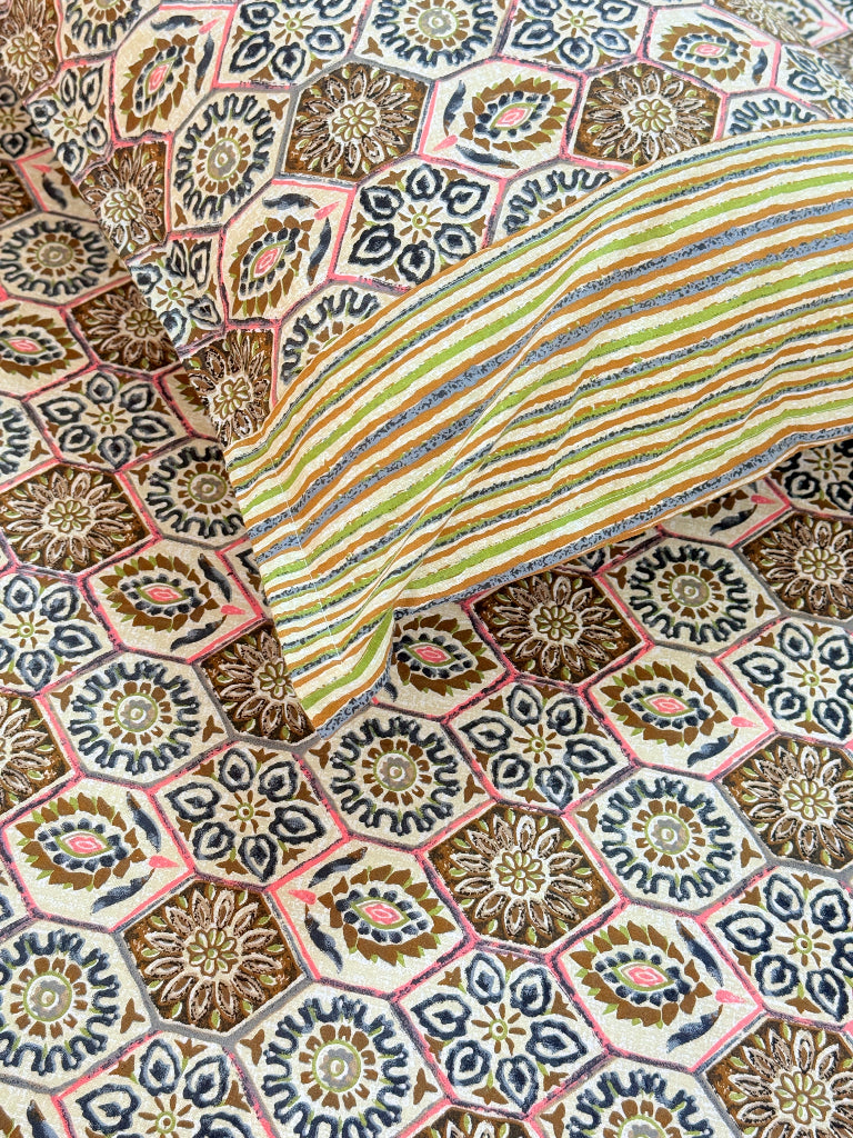 Olive Muse Ajrakh Hand Blocked Sheet