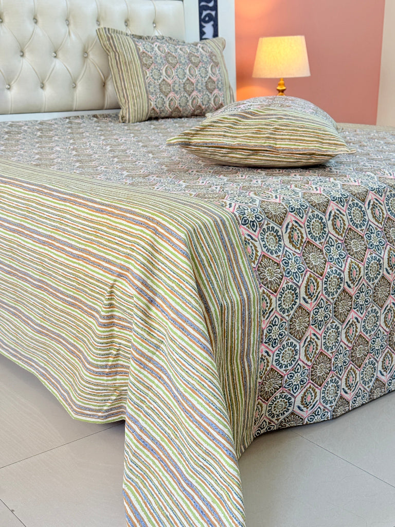 Olive Muse Ajrakh Hand Blocked Sheet