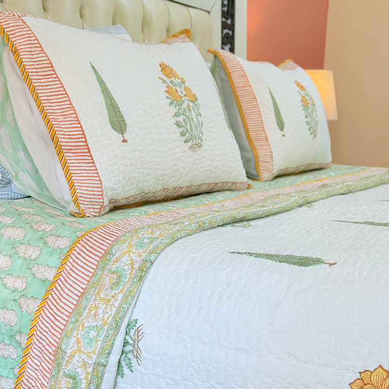 Floral Bliss Hand Blocked Quilted Bedcover