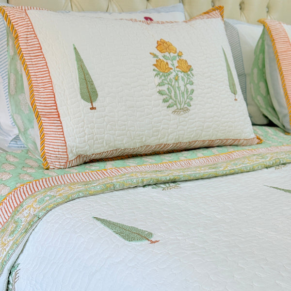 Floral Bliss Hand Blocked Quilted Bedcover