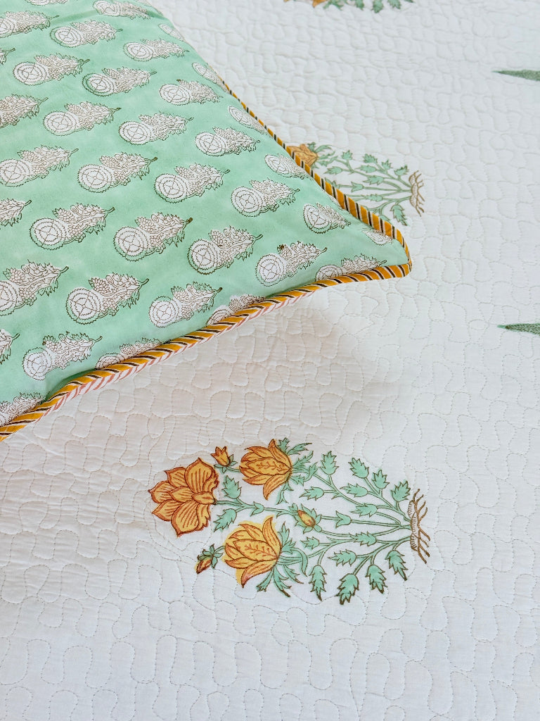 Floral Bliss Hand Blocked Quilted Bedcover