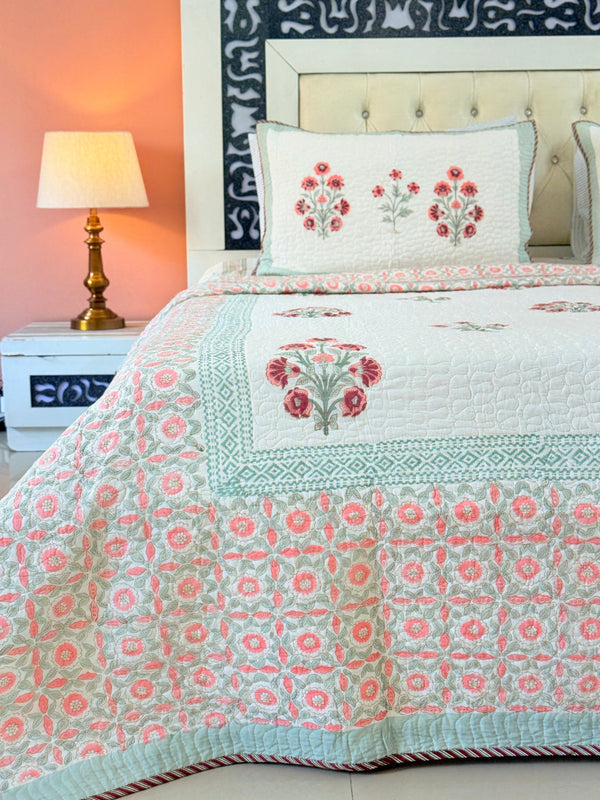 Blooming Garden Hand Blocked Quilted Bedcover
