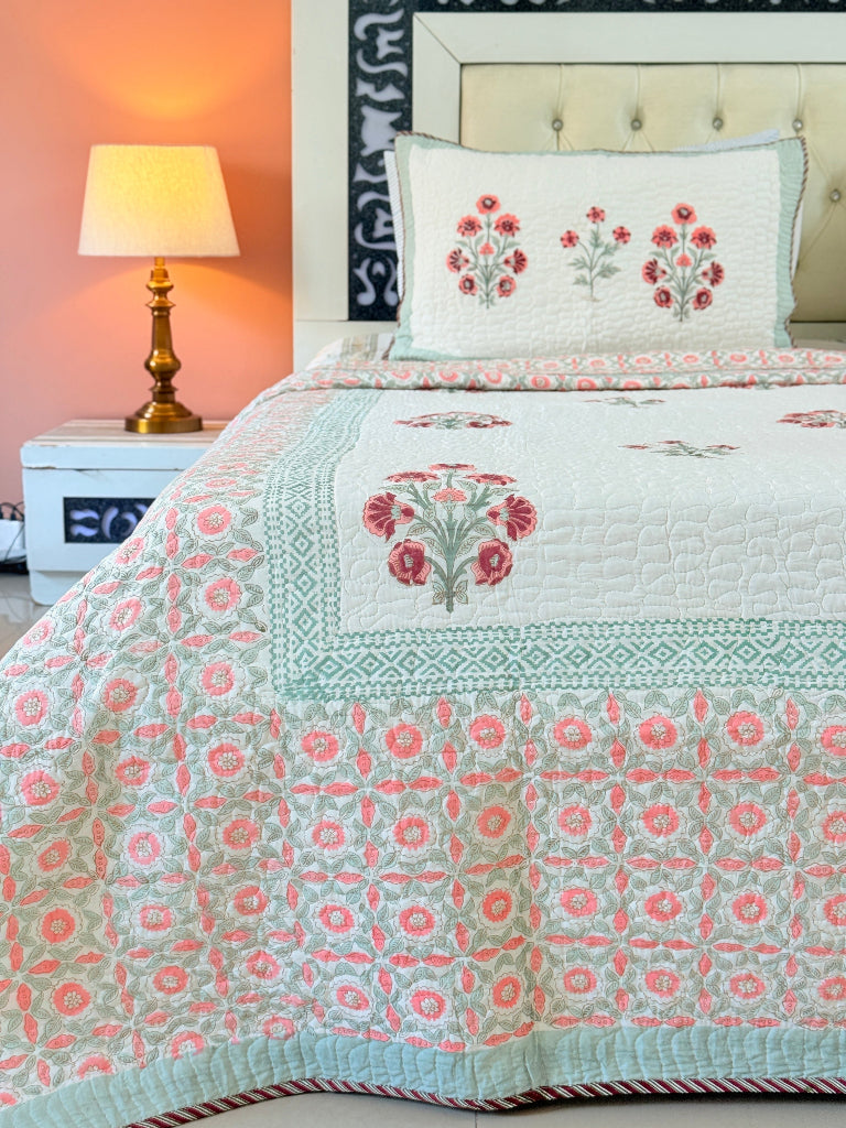 Blooming Garden Hand Blocked Quilted Bedcover
