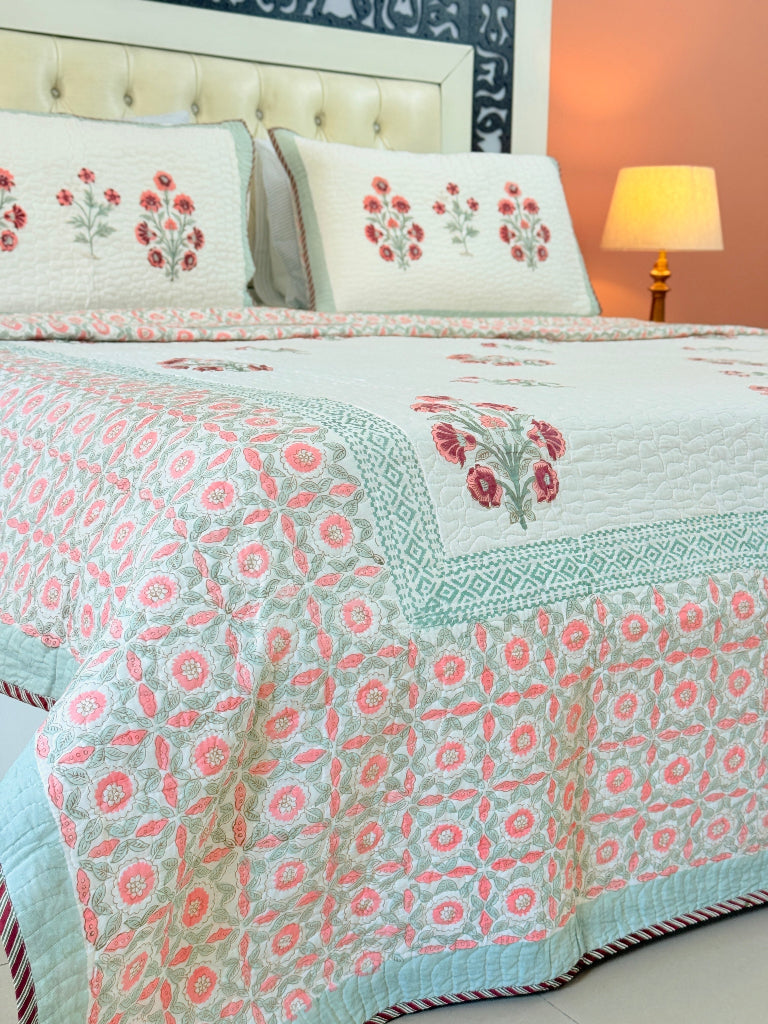 Blooming Garden Hand Blocked Quilted Bedcover