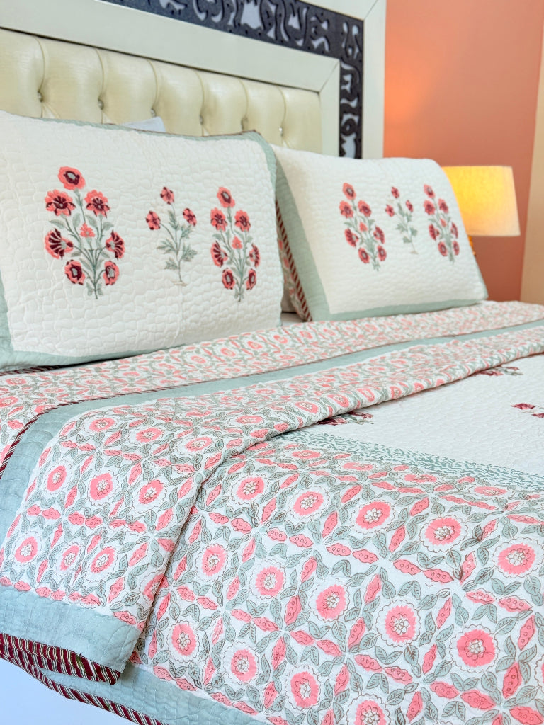 Blooming Garden Hand Blocked Quilted Bedcover