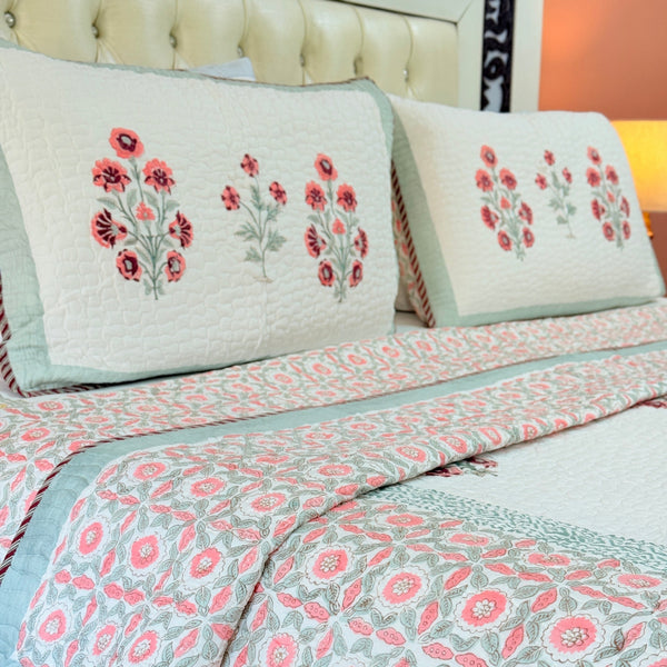 Blooming Garden Hand Blocked Quilted Bedcover