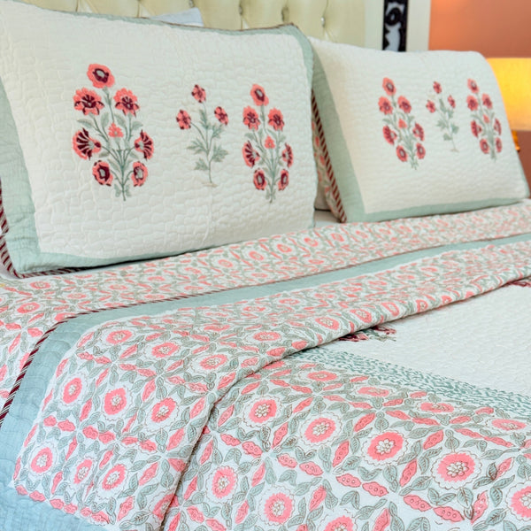 Blooming Garden Hand Blocked Quilted Bedcover