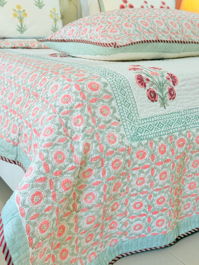 Blooming Garden Hand Blocked Quilted Bedcover