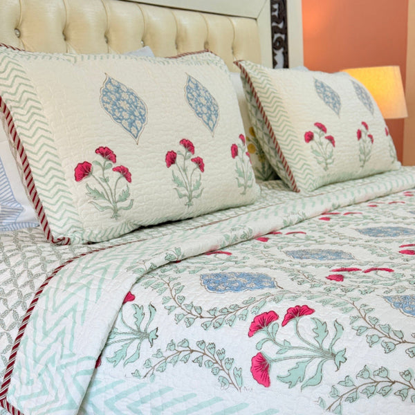 Spring Bloom Hand Blocked Quilted Bedcover