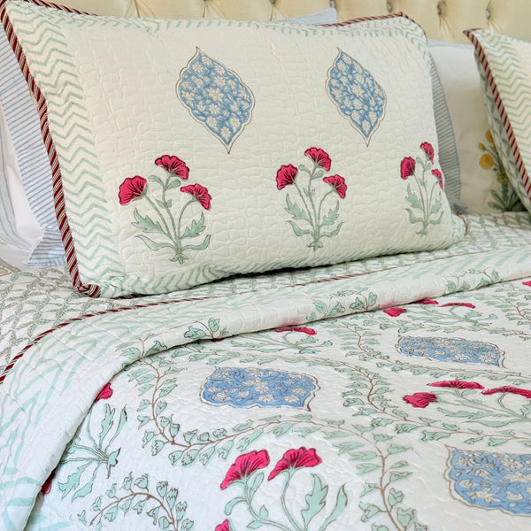 Spring Bloom Hand Blocked Quilted Bedcover