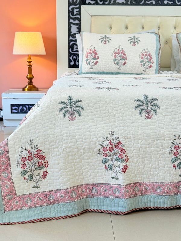Garden's Charm Hand Blocked Quilted Bedcover
