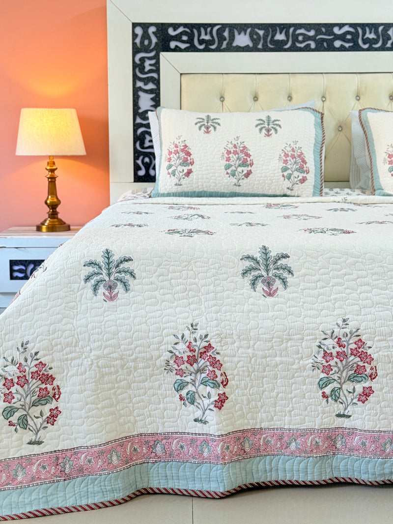 Garden's Charm Hand Blocked Quilted Bedcover