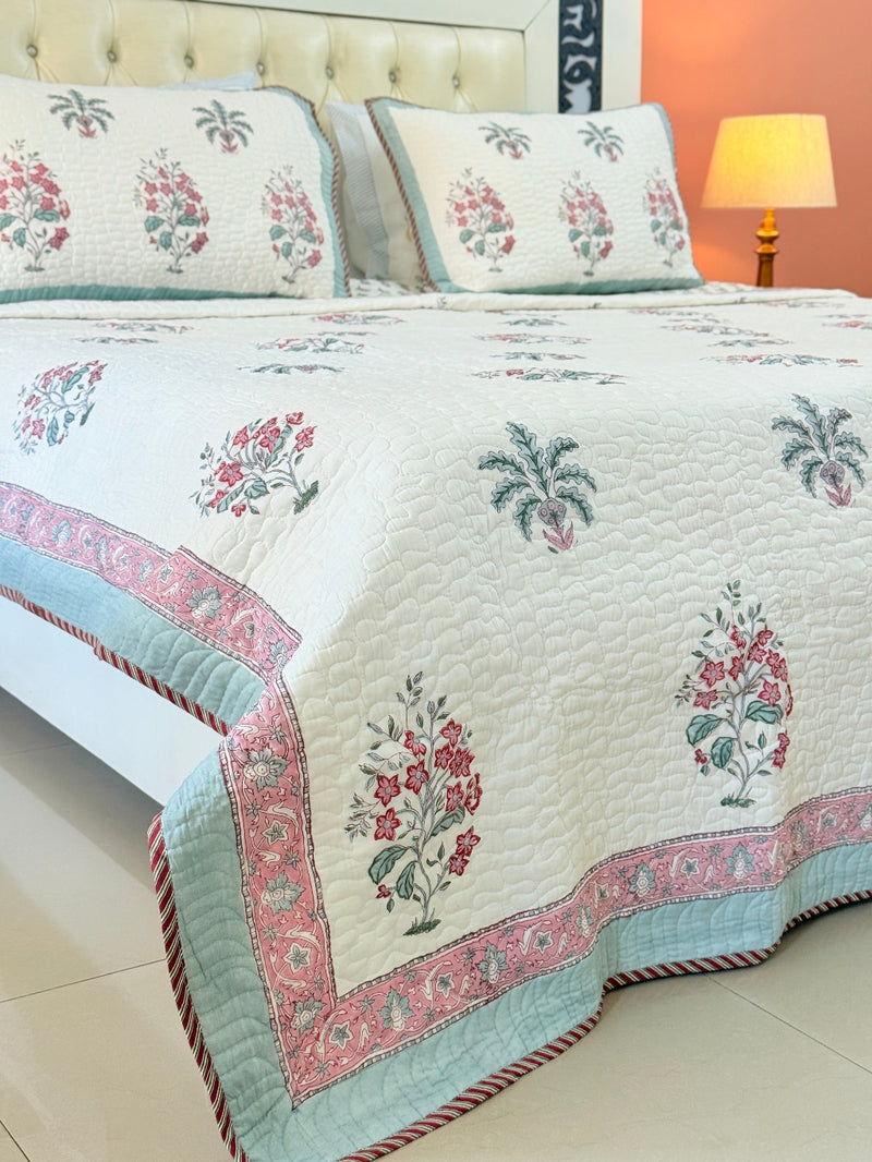 Garden's Charm Hand Blocked Quilted Bedcover