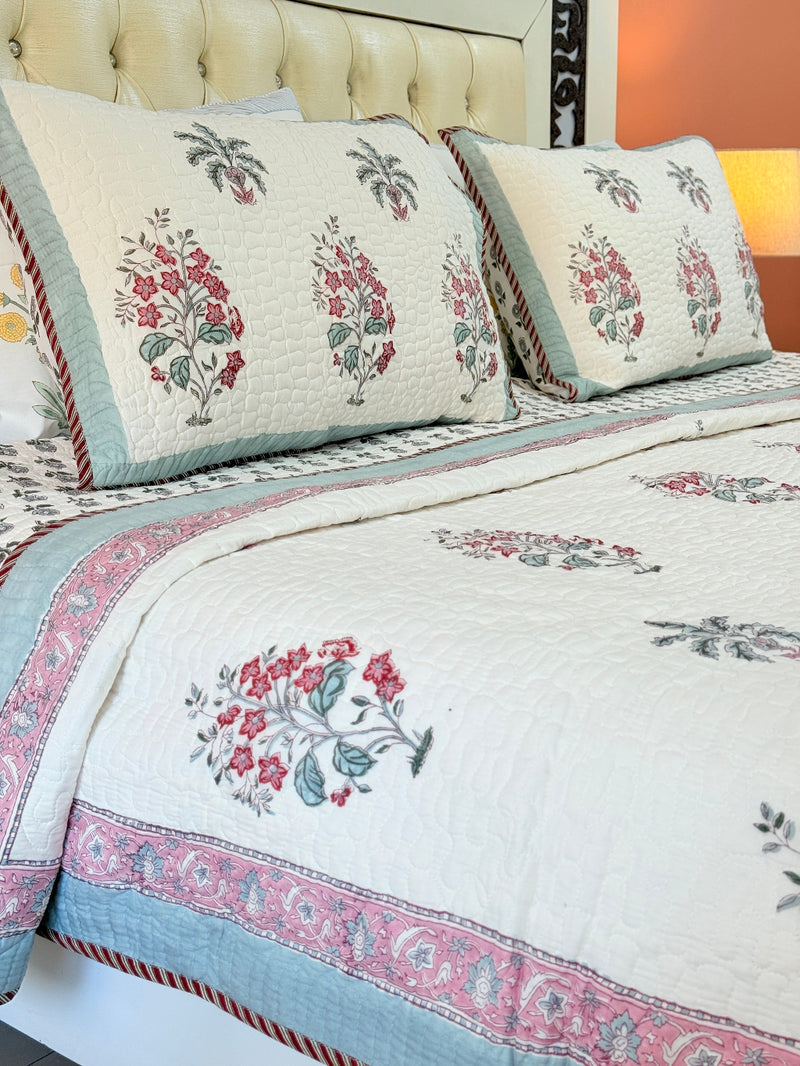 Garden's Charm Hand Blocked Quilted Bedcover