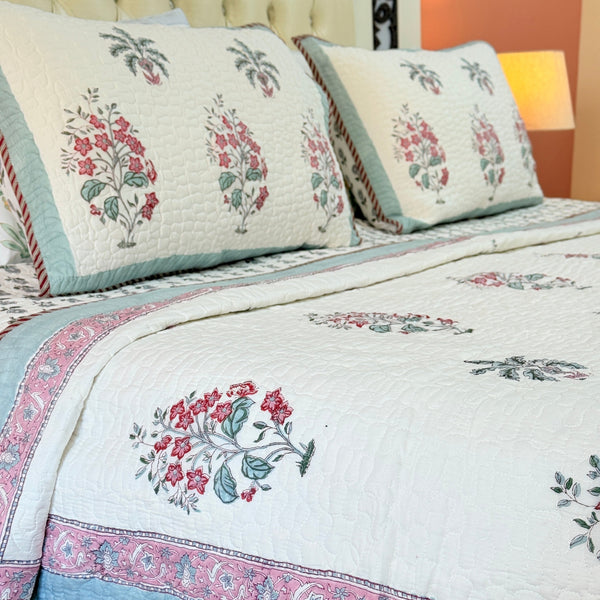 Garden's Charm Hand Blocked Quilted Bedcover
