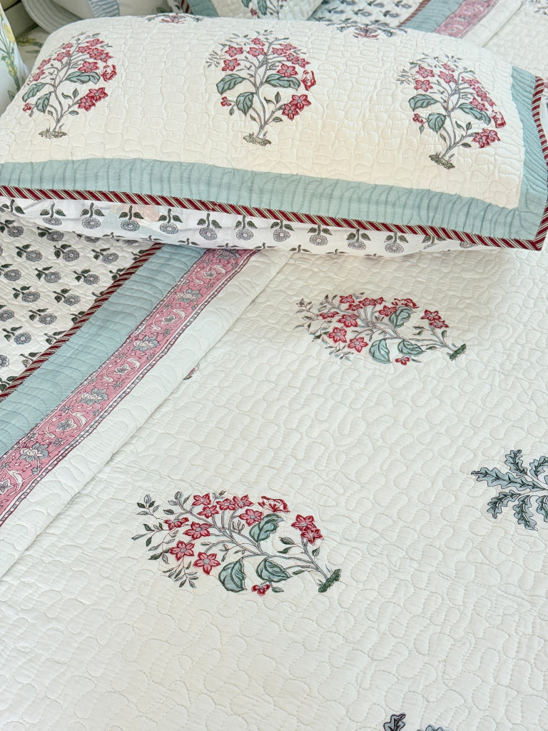 Garden's Charm Hand Blocked Quilted Bedcover