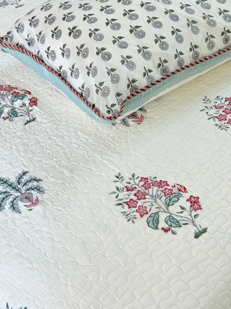 Garden's Charm Hand Blocked Quilted Bedcover