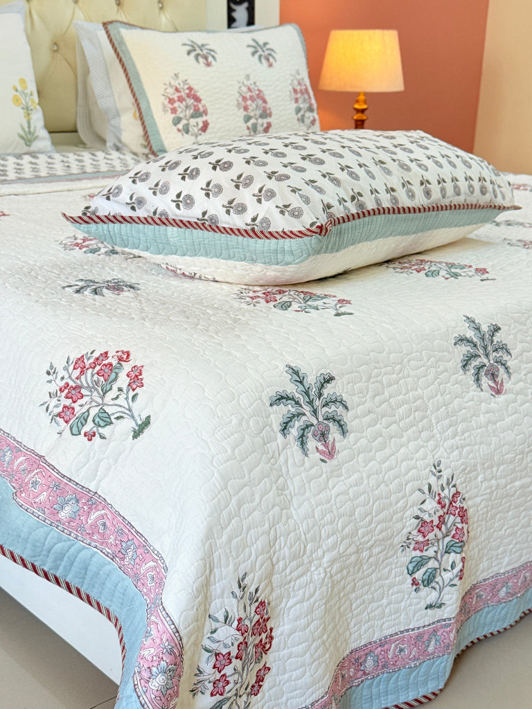Garden's Charm Hand Blocked Quilted Bedcover