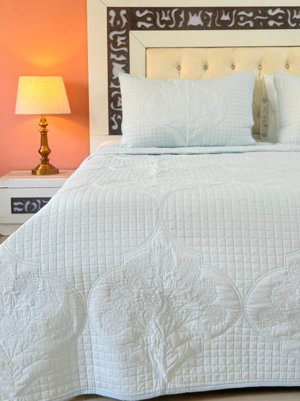 Powder Blue's Tranquility - Hand Blocked Quilted Bedcover