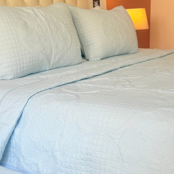 Powder Blue's Tranquility - Hand Blocked Quilted Bedcover