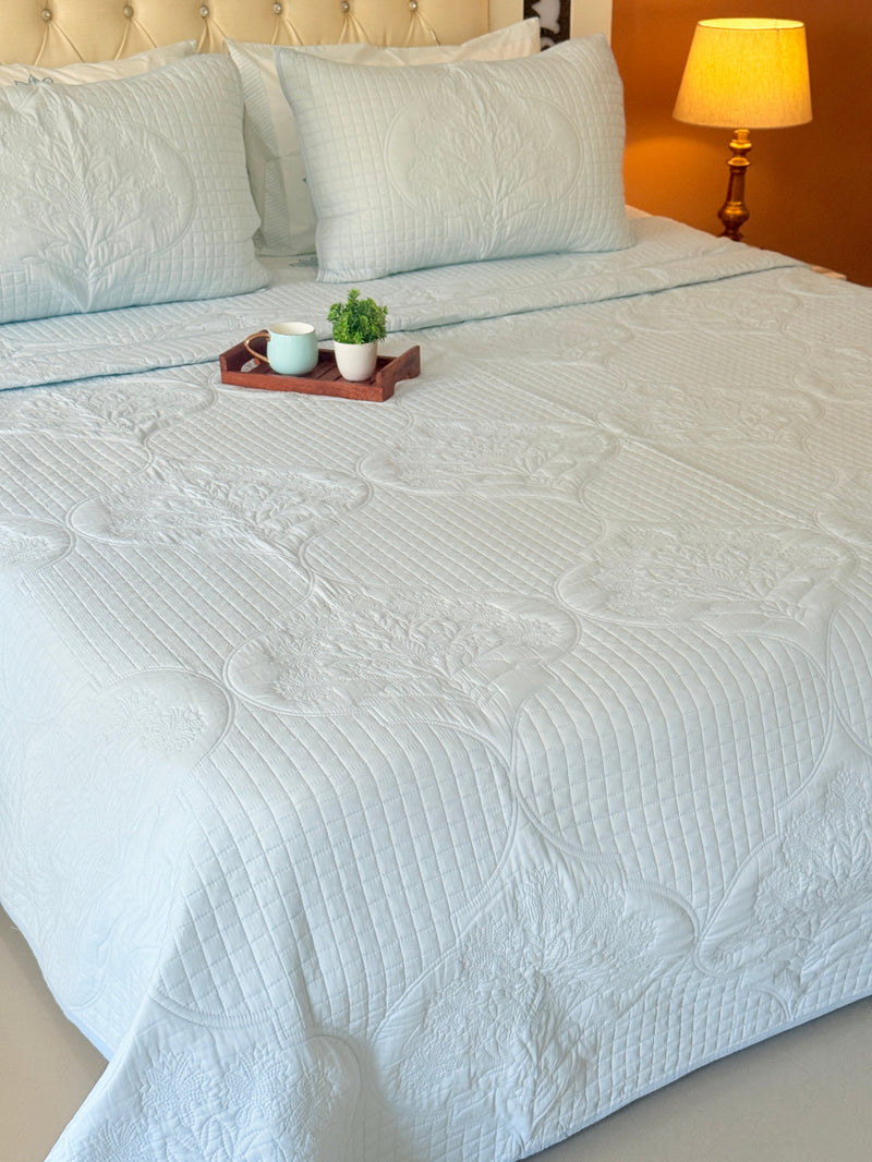 Powder Blue's Tranquility - Hand Blocked Quilted Bedcover