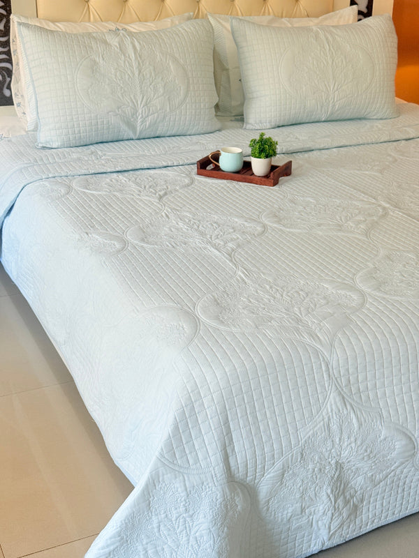 Powder Blue's Tranquility - Hand Blocked Quilted Bedcover