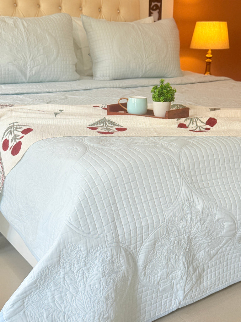 Powder Blue's Tranquility - Hand Blocked Quilted Bedcover