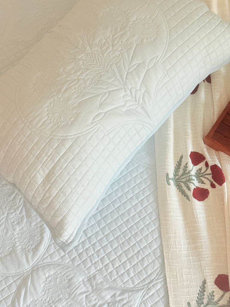 Powder Blue's Tranquility - Hand Blocked Quilted Bedcover