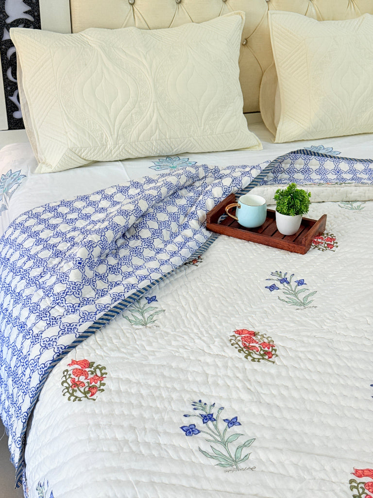 Royal Blue Double Hand-blocked Quilt