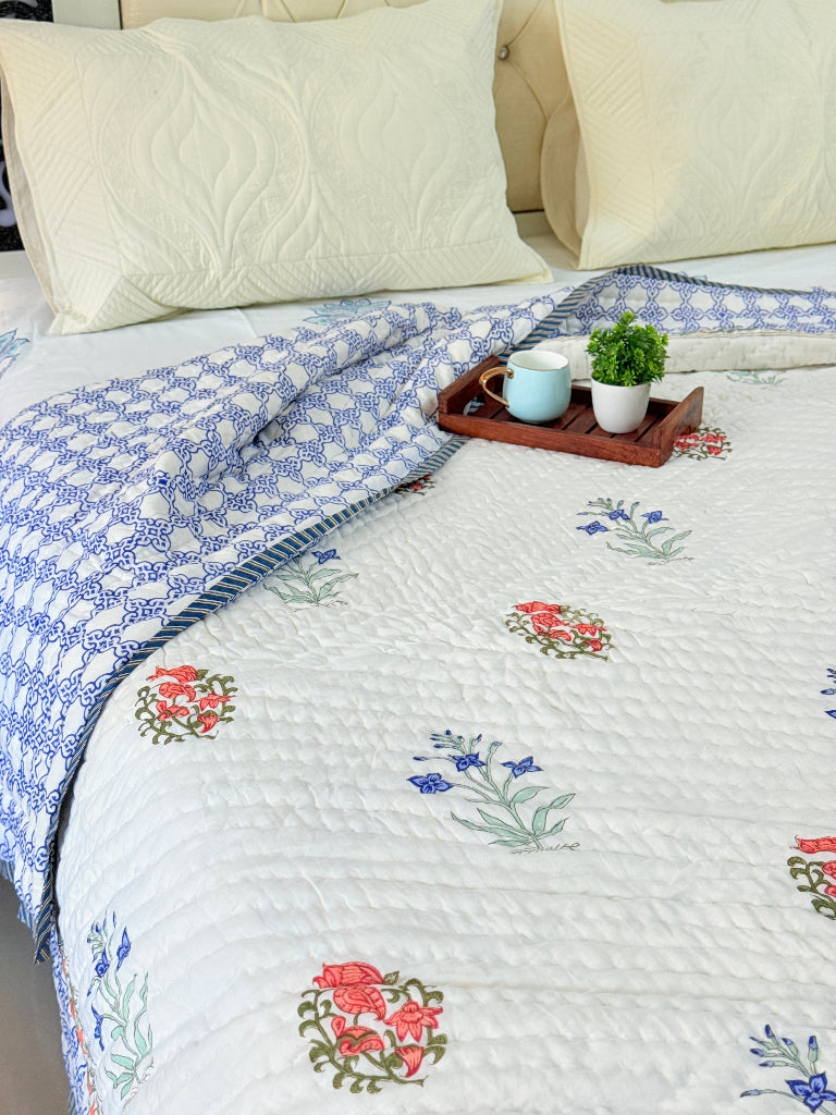 Royal Blue Double Hand-blocked Quilt