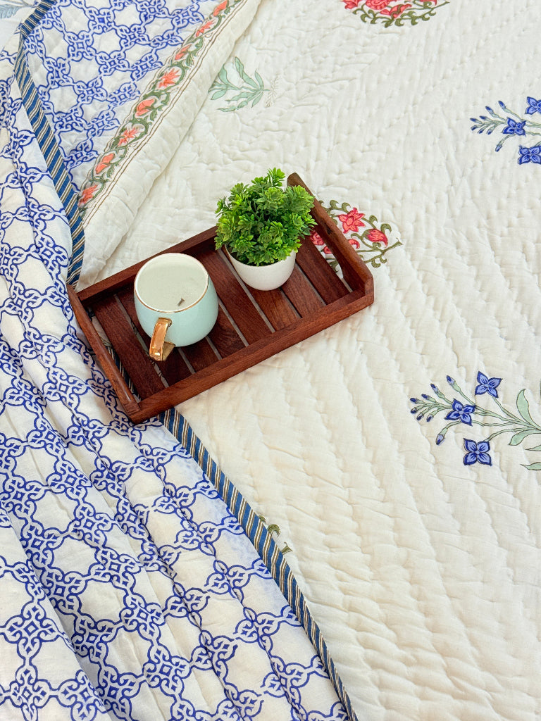 Royal Blue Double Hand-blocked Quilt