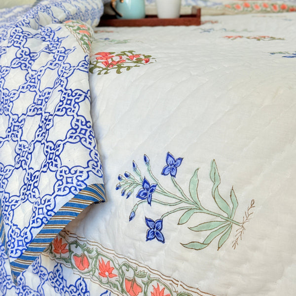 Royal Blue Double Hand-blocked Quilt