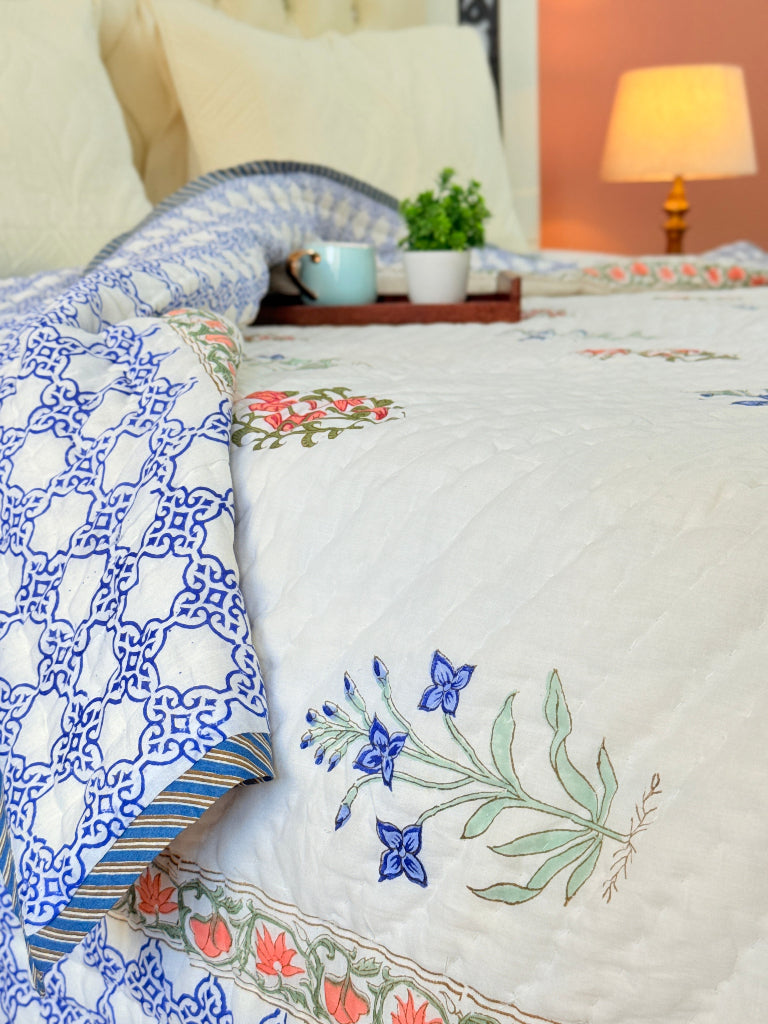 Royal Blue Double Hand-blocked Quilt