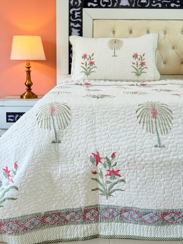 Nature's Paradise Hand Blocked Quilted Bedcover