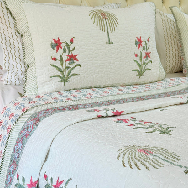 Nature's Paradise Hand Blocked Quilted Bedcover