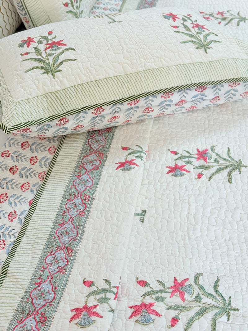 Nature's Paradise Hand Blocked Quilted Bedcover