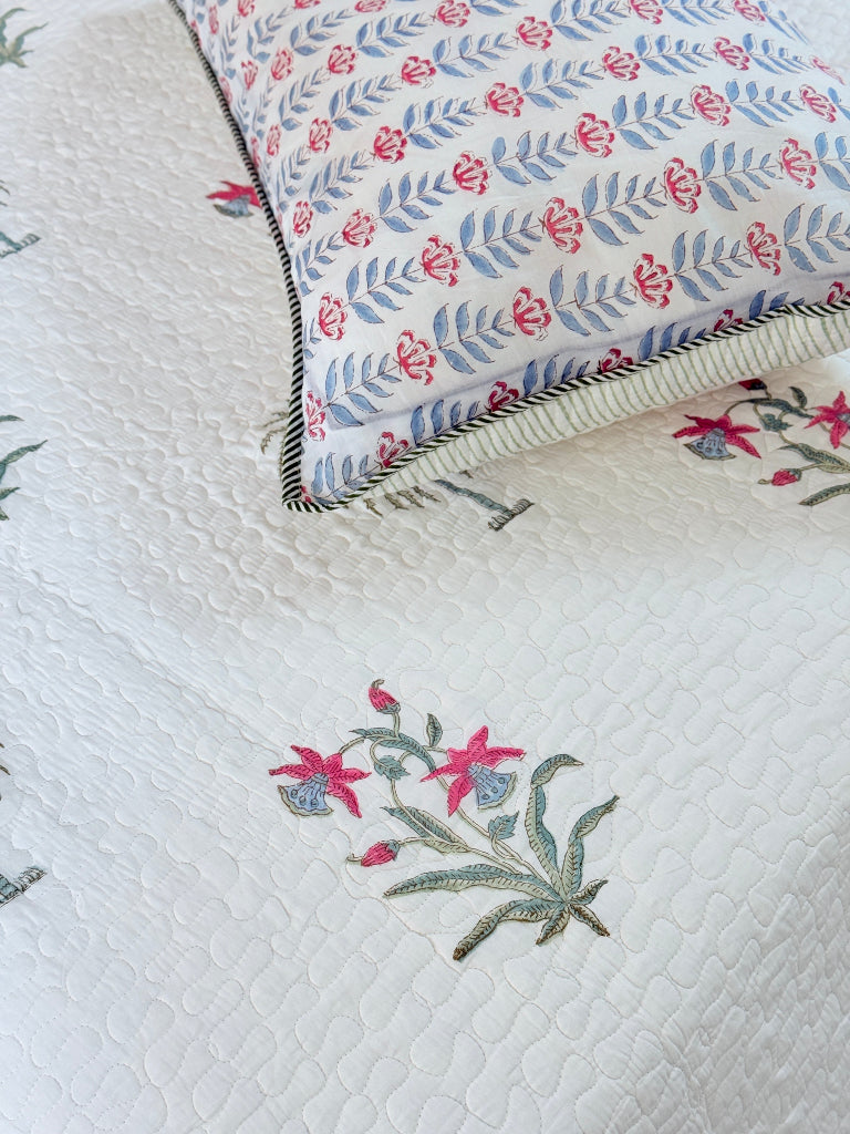 Nature's Paradise Hand Blocked Quilted Bedcover