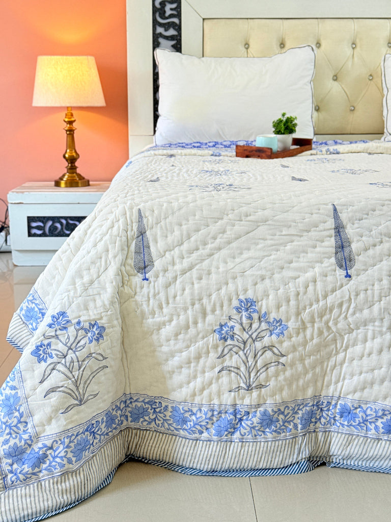 Blue for Royals - Double Hand-blocked Quilt