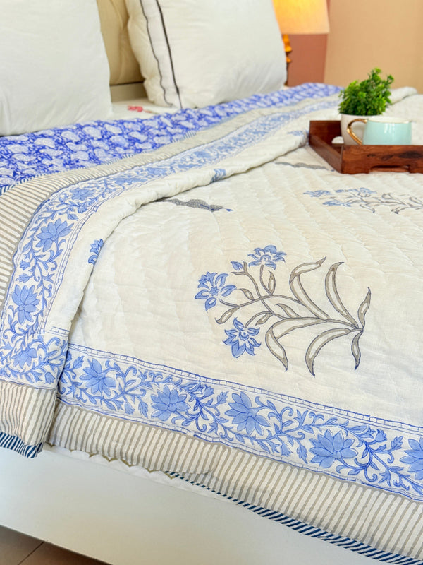 Blue for Royals - Double Hand-blocked Quilt